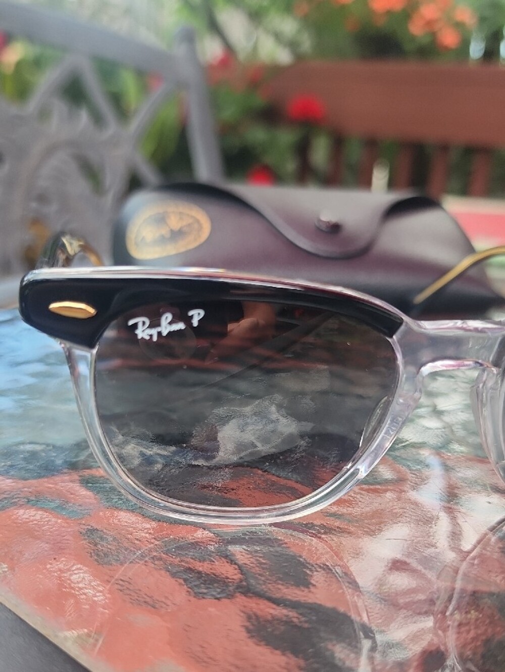 Ray-Ban Two-Tone Hawkeye Sunglasses - Polished Black & Clear, Polarized Lenses - Picture 2 of 15